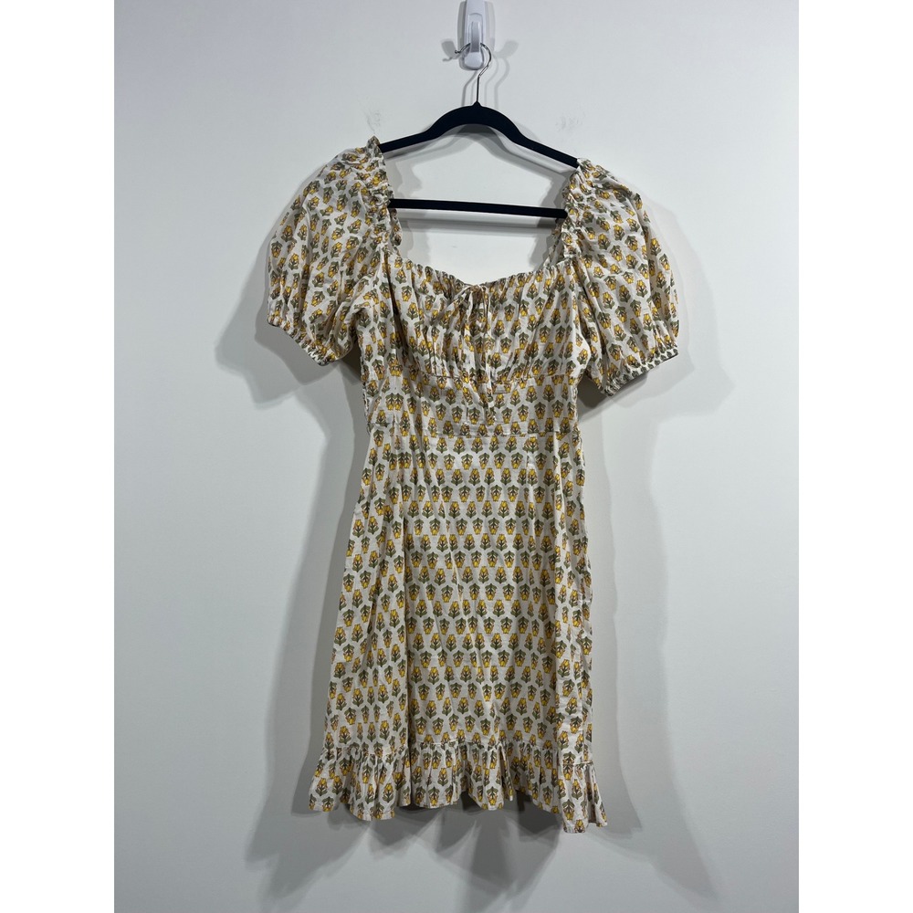Dizzy Lizzy Floral Milkmaid Boho‎ Dress Puff Sleeve Smocked Large Cottagecore
